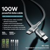 REMAX RC-174C PD 100W USB-C / Type-C naar USB-C / Type-C Sury 2 Fast Charging Data Cable  Kabellengte: 1m (Zilver)