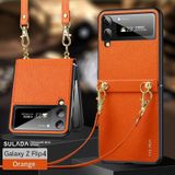 Voor Samsung Galaxy Z Flip4 SULADA Litchi-textuurleer + TPU-telefoonhoes met riem