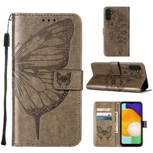 Voor Samsung Galaxy A13 5G Reliëf Butterfly Lederen Telefoonhoesje Met Houder &amp; Card Slot &amp; Wallet &amp; Lanyard