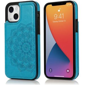 Dubbele gesp Mandala Patroon PU + TPU beschermhoes met kaartslots &amp; houder &amp; fotolijst voor iPhone 13