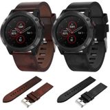 Voor Garmin Fenix 5X Plus 26mm lederen stalen gesp horlogeband