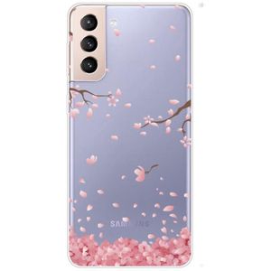 Voor Samsung Galaxy S22 5G Gekleurde Tekening Patroon Hoge Transparante TPU Telefoon Beschermende Case (Fallen Cherry Blossoms)