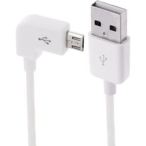 90 graden Micro USB Poort USB Data Kabel voor Samsung Galaxy S6 / S5 / S IV / i9500 /i9300 /N7100 /Galaxy Tab 3 /Galaxy Tab Pro /i9500/i9300/Nokia / LG / BlackBerry / HTC /Amazon Kindle / Sony Xperia etc  Lengte: 1 meter (wit)