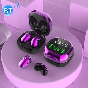 S6 Plus Bluetooth 5.0 TWS Touch Digital Display Mini Clock True Wireless Bluetooth Earphone met oplaadbox (paars)