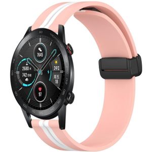 Voor Honor MagicWatch2 42 mm 20 mm opvouwbare magnetische sluiting siliconen horlogeband (roze + wit)