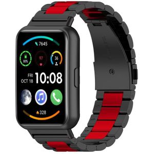 Voor Huawei Watch Fit 2 Drie-kraal metalen roestvrijstalen horlogeband (zwart rood)