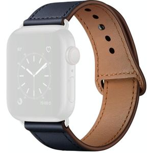 Lederen vervangende horlogeband voor Apple Watch Series 7 41mm / 6 &amp; SE &amp; 5 &amp; 4 40mm / 3 &amp; 2 &amp; 1 38mm (donkerblauw steekpatroon + zwarte gesp)