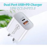 SDC-18W 18W PD 3.0 Type-C / USB-C + QC 3.0 USB Dual Fast Charging Universal Travel Charger met Micro USB naar 8 Pin Fast Charging Data Cable  AU Plug
