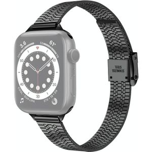 14mm zeven-kralen dubbele veiligheid gesp slim staal vervangen riem watchband voor Apple Watch Series 6 &amp; se &amp; 5 en 4 44mm / 3  2 &amp; 1 42mm (zwart)