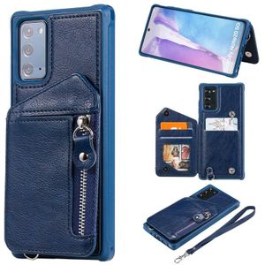 For Samsung Galaxy Note20 Zipper Double Buckle Shockproof Protective Case with Stand &amp; Photo Holder &amp; Wallet Function(Blue)