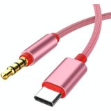 4 STUKS 3 5 mm naar type-C audio kabel microfoon opname adapter kabel mobiele telefoon live geluidskaart kabel (roze)
