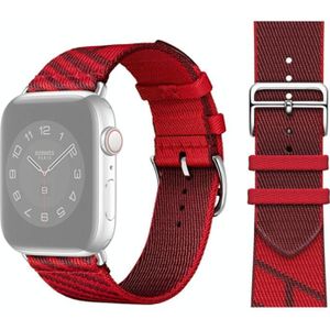 Two-color Nylon Braid Replacement Wrist Strap Watchband For Apple Watch Series 6 &amp; SE &amp; 5 &amp; 4 40mm / 3 &amp; 2 &amp; 1 38mm(Dark Red+Red)