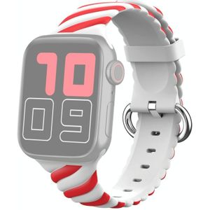 Tweekleurige Twist Silicone Vervanging Strap Horlogeband voor Apple Watch Series 6 &amp; SE &amp; 5 &amp; 4 40mm / 3 &amp; 2 &amp; 1 38mm (rood wit)