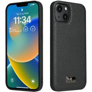 Voor iPhone 14 Plus Fierre Shann Lederen Textuur Telefoon Achterkant Case (Koeienleer Zwart)