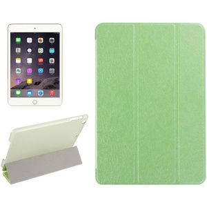 Zijde textuur horizontale Flip lederen draagtas met drie-opvouwbare houder voor iPad Mini 4 (groen)