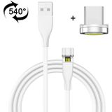 2m USB naar USB-C / Type-C 540 graden roterende magnetische oplaadkabel (wit)