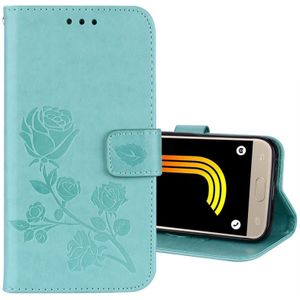 Voor Galaxy J3 (2017) / J330 (EU versie) rozen ingedrukt bloem patroon horizontale Flip lederen draagtas met houder &amp; kaartsleuven &amp; Wallet(Green)