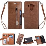 Voor Huawei Mate 10 Pro Multifunctionele Rits Horizontale Flip Lederen Case met Holder &amp; Wallet &amp; 9 Card Slots &amp; Lanyard(Bruin)