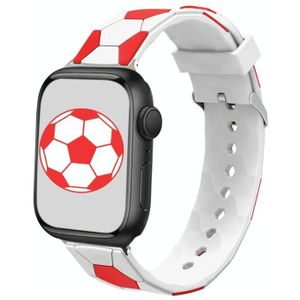 Voetbalstijl metalen connector siliconen horlogeband voor Apple Watch-serie 8 &amp; 7 41 mm / SE 2 &amp; 6 &amp; SE &amp; 5 &amp; 4 40 mm / 3 &amp; 2 &amp; 1 38 mm (wit + rood)