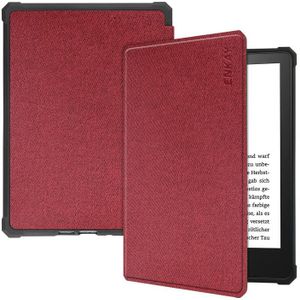 For Amazon Kindle Paperwhite 5 2021 ENKAY Solid Color Denim Texture Horizontal Flip Leather Tablet Case with Sleep / Wake-up Function(Wine Red)