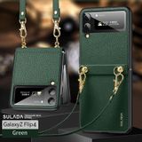 Voor Samsung Galaxy Z Flip4 SULADA Litchi-textuurleer + TPU-telefoonhoes met riem