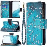 Voor Samsung Galaxy S22 5G Gekleurde Tekening Patroon Rits Horizontale Flip Telefoon Lederen Case met Houder &amp; Card Slots &amp; Wallet (Plum Blossom)