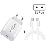 SDC-20W 2 in 1 PD 20W USB-C / Type-C Travel Charger + 3A PD 3.0 USB-C / Type-C naar USB-C / Type-C Fast Charge Data Cable Set  Kabellengte: 2 m  EU-stekker