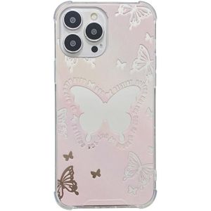 For iPhone 12 Pro Color Painted Mirror Phone Case(Pink Butterfly)