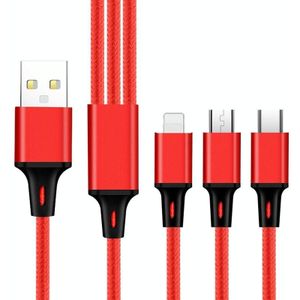 2 PCS ZZ034 USB To 8 Pin + USB-C / Type-C + Micro USB 3 In 1 Fast Charging Cable  Style: Mini-Red