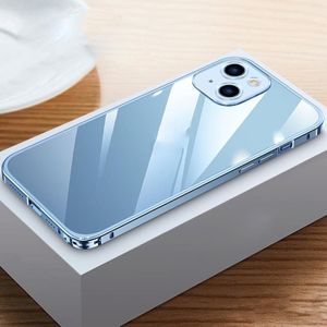 Metalen frame HD transparant telefoonhoesje voor iPhone 14 Max (Sierra Blue)