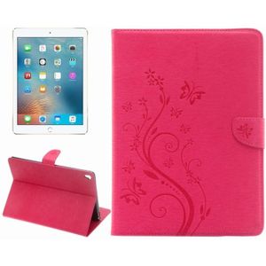 iPad Pro 9.7 inch horizontaal 3D Bloemen vlinders patroon PU leren Flip Hoesje met houder  magnetische sluiting en opbergruimte voor pinpassen &amp; geld (hard roze)