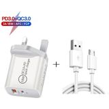 SDC-18W 18W PD + QC 3.0 USB Dual Fast Charging Universal Travel Charger met USB naar Micro USB Fast Charging Data Cable  UK Plug