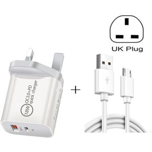 SDC-18W 18W PD + QC 3.0 USB Dual Fast Charging Universal Travel Charger met USB naar Micro USB Fast Charging Data Cable  UK Plug