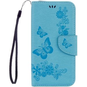 Voor Galaxy S7 Active geperst bloemen vlinder patroon horizontale Flip lederen draagtas met houder &amp; kaartsleuven &amp; portemonnee &amp; Lanyard(Blue)