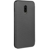 Voor OnePlus 6T Carbon Fiber Texture Magnetic Horizontal Flip TPU + PC + PU Leather Case met kaartsleuf(zwart)