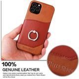 Voor iPhone 12 Fierre Shann Oil Wax Texture Genuine Leather Back Cover Case met 360 Graden Rotatie Houder &amp; Kaart slot (Lichtbruin+Donkerbruin)