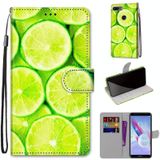 Voor Huawei Honor 9 Lite Coloured Drawing Cross Texture Horizontale Flip PU Lederen case met Holder &amp; Card Slots &amp; Wallet &amp; Lanyard(Green Lemon)