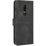 Voor OnePlus 6 Solid Color Skin Feel Magnetic Buckle Horizontal Flip Calf Texture PU Leather Case met Holder &amp; Card Slots &amp; Wallet(Black)