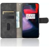 Voor OnePlus 6 Solid Color Skin Feel Magnetic Buckle Horizontal Flip Calf Texture PU Leather Case met Holder &amp; Card Slots &amp; Wallet(Black)