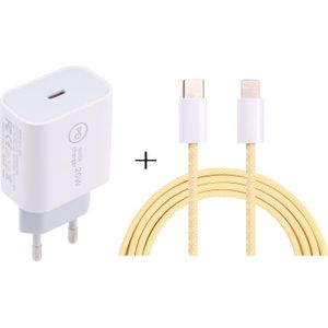 SDC-20W PD USB-C / Type-C Travel Charger + 1m 12W USB-C / Type-C to 8 Pin Data Cable Set  EU Plug(Yellow)