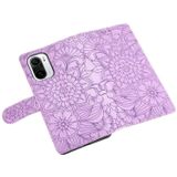 Voor Xiaomi Redmi K40 / K40 PRO / POCO F3 Skin Feel Reliëf Zonnebloem Horizontale Flip Lederen Case Met Houder &amp; Card Slots &amp; Wallet &amp; Lanyard (Purple)