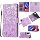 Voor Xiaomi Redmi K40 / K40 PRO / POCO F3 Skin Feel Reliëf Zonnebloem Horizontale Flip Lederen Case Met Houder &amp; Card Slots &amp; Wallet &amp; Lanyard (Purple)