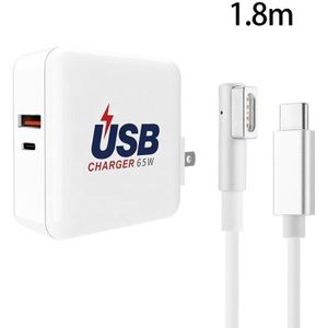 A6 PD 65W USB-C / TYPE-C + QC3.0 USB-laptopadapter + 1.8M USB-C / TYPE-C AAN MAGSAFE 1 / L Gegevenskabel Set voor MacBook-serie  US Plug