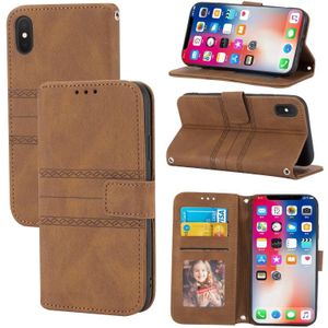 In reliëf gestreepte magnetische gesp PU + TPU horizontale flip lederen tas met houder &amp; kaart slot &amp; portemonnee en fotolijst &amp; sling voor iPhone XS max