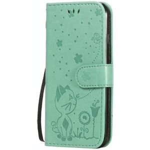 Voor iPhone 7 / 8 / SE 2020 Cat Bee Embossing Pattern Shockproof Horizontale Flip Lederen Case met Holder &amp; Card Slots &amp; Wallet(Groen)