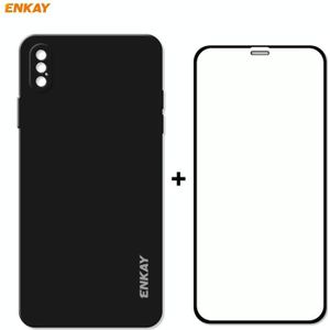 ENKAY ENK-PC0722 Hat-Prince Liquid Siliconen Straight Edge Schokbestendige beschermhoes + 0 26mm 9H 2.5D Full Glue Full Screen Tempered Glass Film For iPhone XS Max(Black)