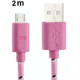 Geweven Nylon stijl micro 5 pin USB data transfer / laad kabel voor samsung galaxy s iv / i9500 / s iii / i9300 / note ii / n7100 / nokia / htc / blackberry / sony  lengte: 2 meter (roze)