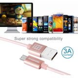 HAWEEL 1m Geweven stijl metaal hoofd 3A hoge huidige Micro USB to synchronisatiegegevens opnieuw USB laad Kabel  Voor Samsung  Huawei  Xiaomi  LG  HTC en andere Smartphones (Rose Goud)