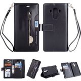 Voor Huawei Mate 10 Pro Multifunctionele Rits Horizontale Flip Lederen Case met Holder &amp; Wallet &amp; 9 Card Slots &amp; Lanyard(Zwart)