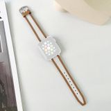 Knitting Leather Edge Sealing D-Type Strap For Apple Watch Series 7 41mm / 6&amp;SE&amp;5&amp;4 40mm / 3&amp;2&amp;1 38mm(White+Gold)